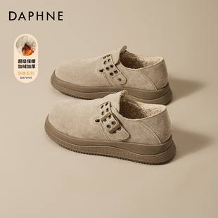 达芙妮加绒勃肯鞋女2025冬新款外穿保暖厚底雪地靴不累脚全包棉鞋