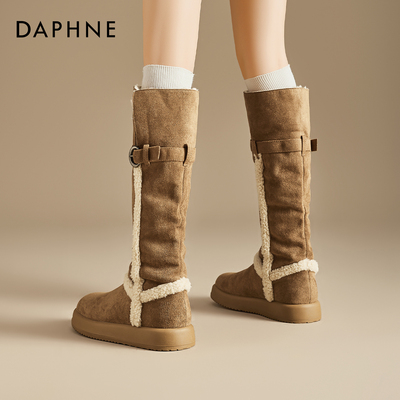 达芙妮栗色雪地靴女复古