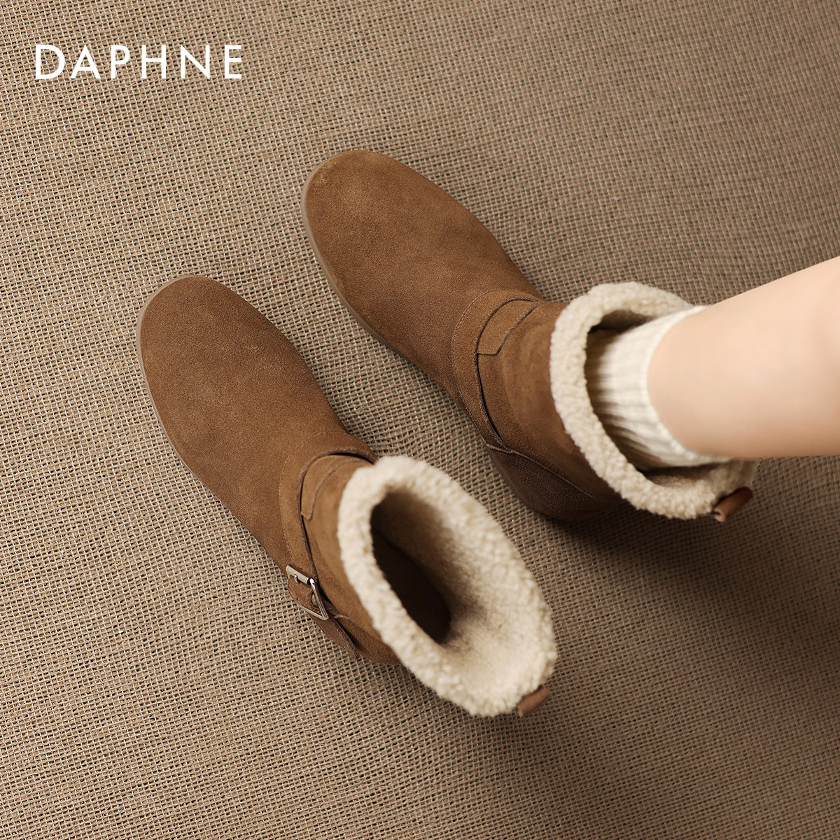 达芙妮加绒雪地靴女勃肯短靴棉鞋