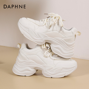 百搭休闲皮面运动鞋 达芙妮厚底老爹鞋 秋冬增高小白鞋 2024新款 女款