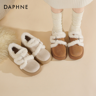 达芙妮厚底勃肯鞋女鞋冬2025新款毛毛鞋女外穿保暖棉鞋加绒雪地靴