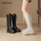 达芙妮厚底马丁靴女冬季 长筒2026新款 靴子秋冬白色系带高筒骑士靴