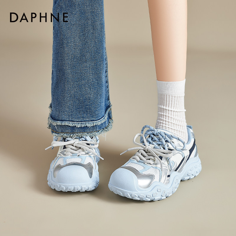 达芙妮蓝色丑萌登山鞋女春秋网面运动2026新款厚底老爹鞋户外旅游,女鞋,时尚休闲鞋,淘宝优惠券,粉丝福利购,淘宝优惠卷