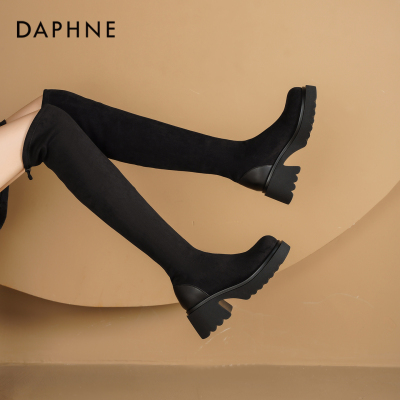 达芙妮厚底过膝长靴弹力显瘦靴子