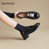 女通勤2026新款 春季 粗跟黑色单鞋 达芙妮金币乐福鞋 英伦风jk小皮鞋