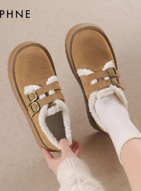 达芙妮加绒长筒靴子女冬清仓短靴保暖棉鞋复古马丁靴厚底雪地靴女