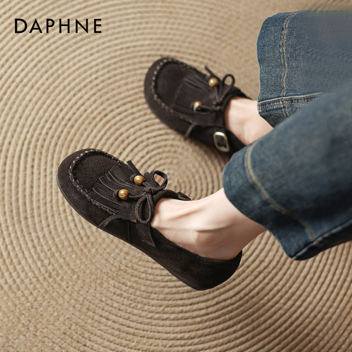 达芙妮乐福鞋女2026新款春秋季平底勃肯鞋软底单鞋不累脚豆豆鞋子