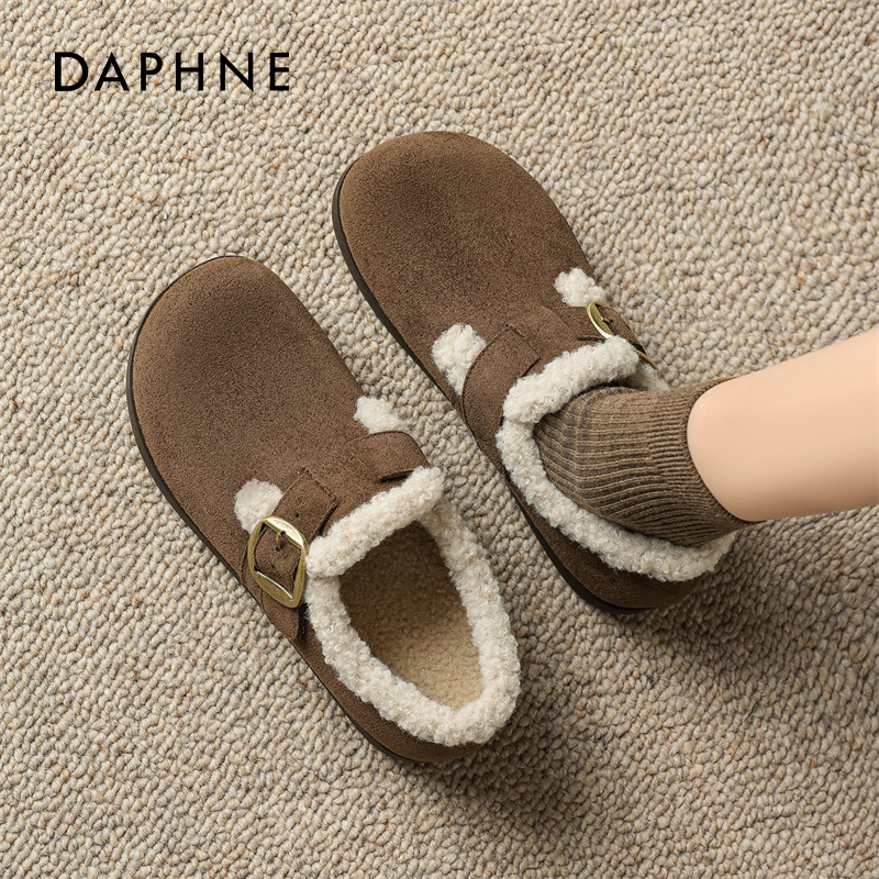 达芙妮加绒勃肯鞋女厚底毛绒棉鞋