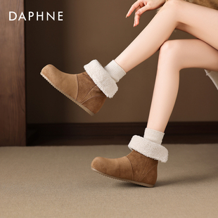 平底保暖毛毛靴圆头勃肯短筒靴 冬季 达芙妮外穿雪地靴女款 2025新款