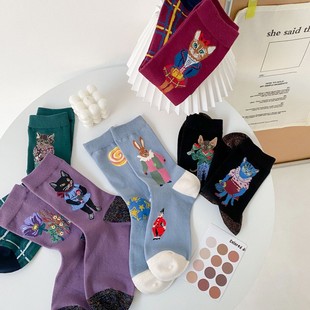 保暖长袜 松鼠兔子INS个性 卡通动漫 甜美可爱猫咪袜子女AB中筒新款