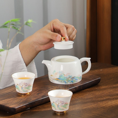 羊脂玉描金功夫茶壶单壶