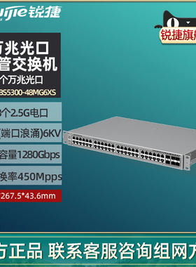 Ruijie锐捷睿易网络网管型交换机RG-NBS5300-48MG6XS 48口2.5G电口+6口SFP万兆光口 超千兆+万兆 官方旗舰店