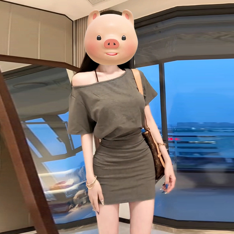 气质修身掐腰T恤裙女2025新款