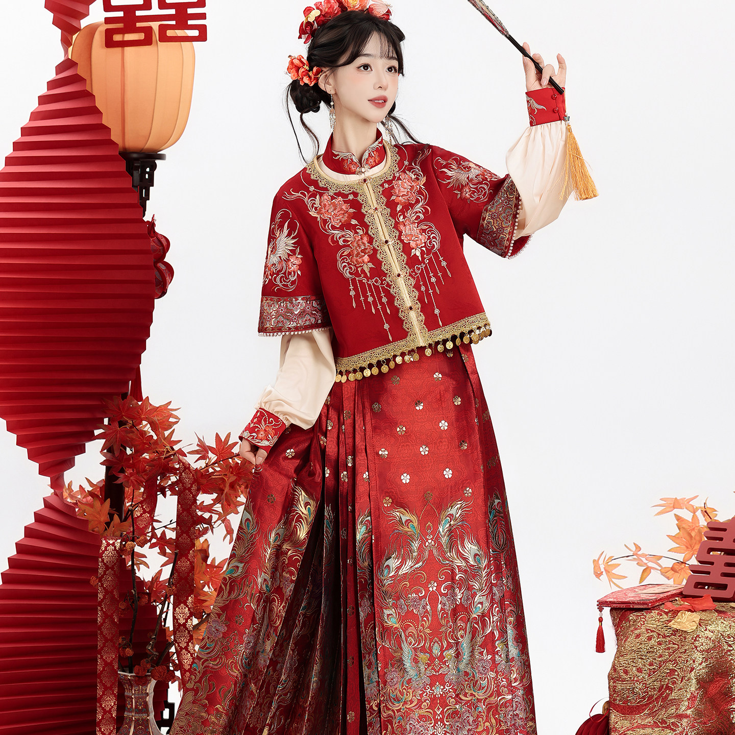 【凤鸣】红色马面裙婚服套装原创汉服女2026新款春夏订婚敬酒服