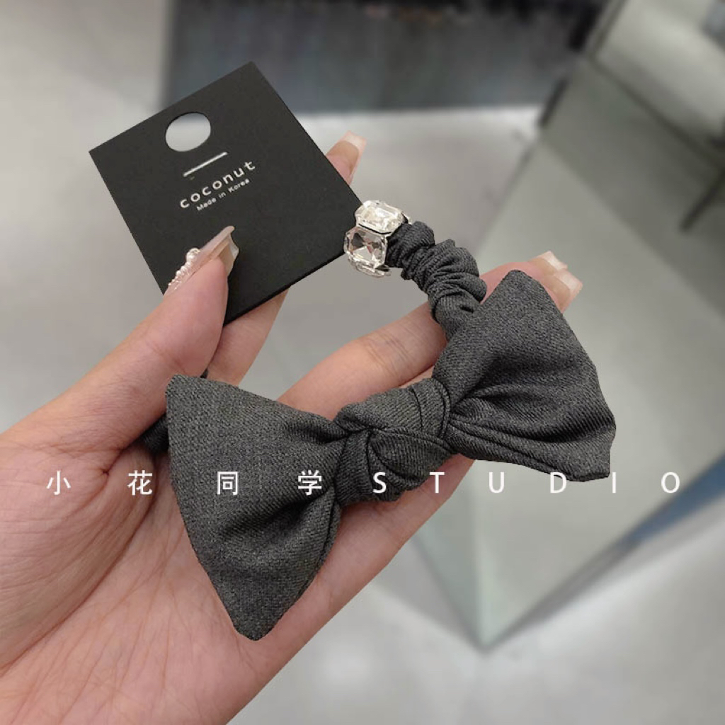 韩国发饰光版小香风灰色西服蝴蝶结银色玻璃水钻闪钻发圈发绳头饰