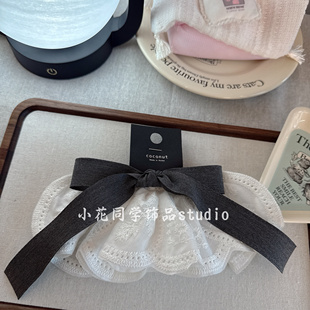 灰烬玫瑰~韩国饰品2025新款浅灰色西服蝴蝶结蕾丝发夹弹簧夹头饰