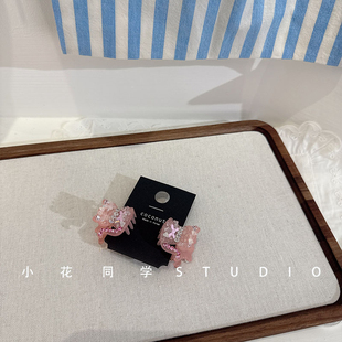 韓國飾品2025新款 高級精致淡粉色淺粉色小貓咪水鉆閃鉆小號發(fā)抓夾