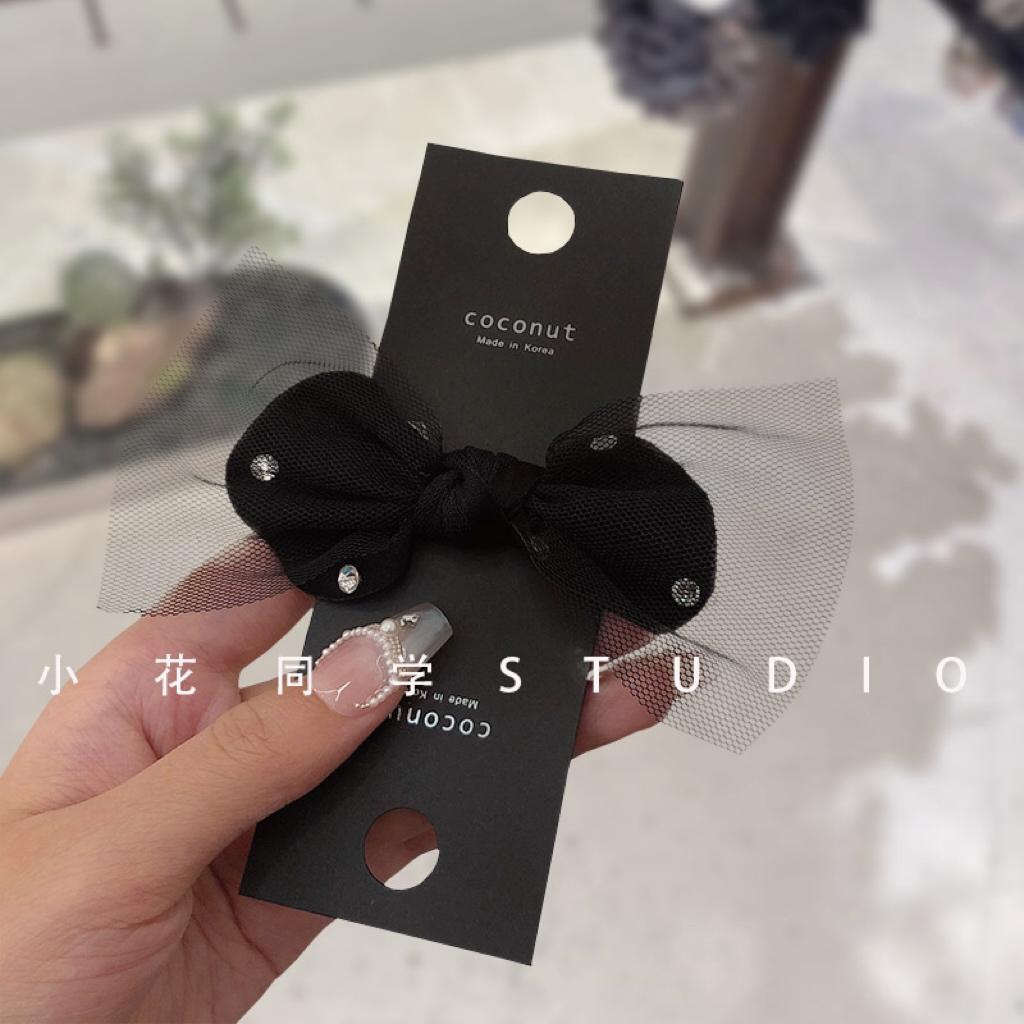 韩国黑色蕾丝蝴蝶结网纱水钻闪钻镶钻带钻发夹边夹鸭嘴夹发饰头饰