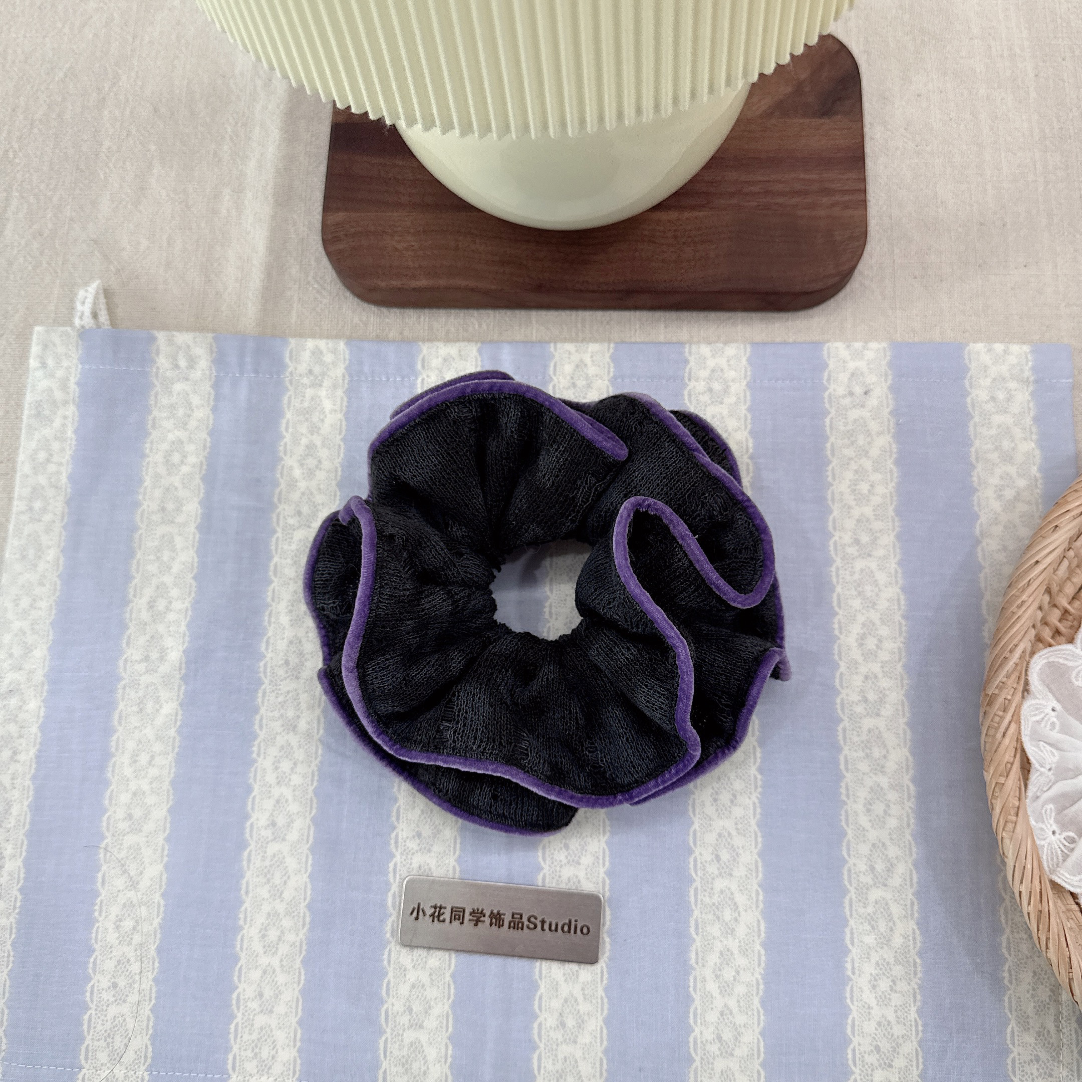 韩国发饰2025新款高级感精致碳灰紫色毛线珍珠小蛮腰发圈大肠圈