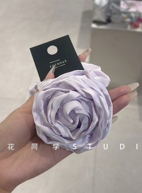韩国发饰2025新款干枯玫瑰花粉色香芋紫米白色黑色花朵花瓣发圈