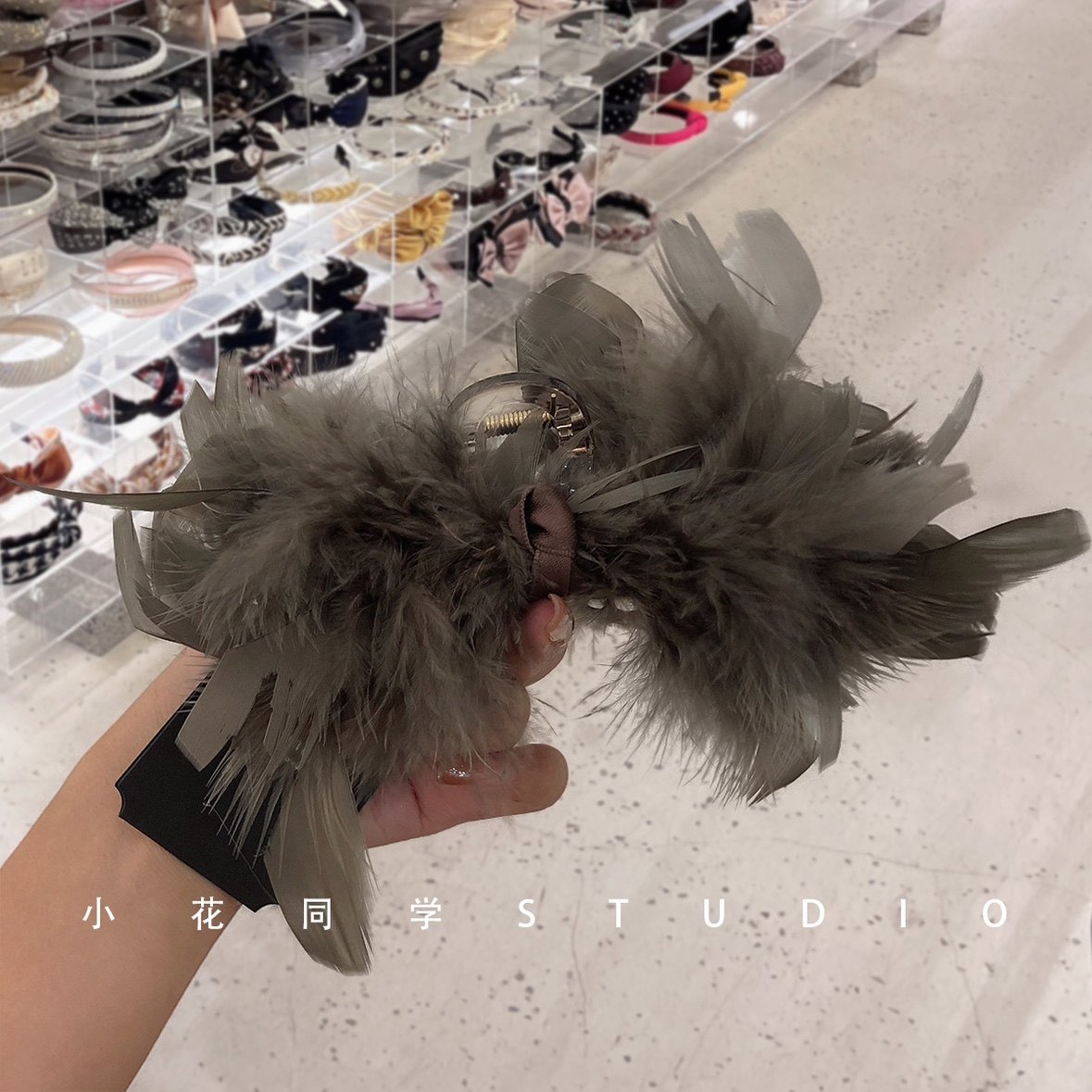 高级感精致奶咖色奶棕色鸵鸟毛鸡毛掸子超长羽毛大号发抓夹头饰