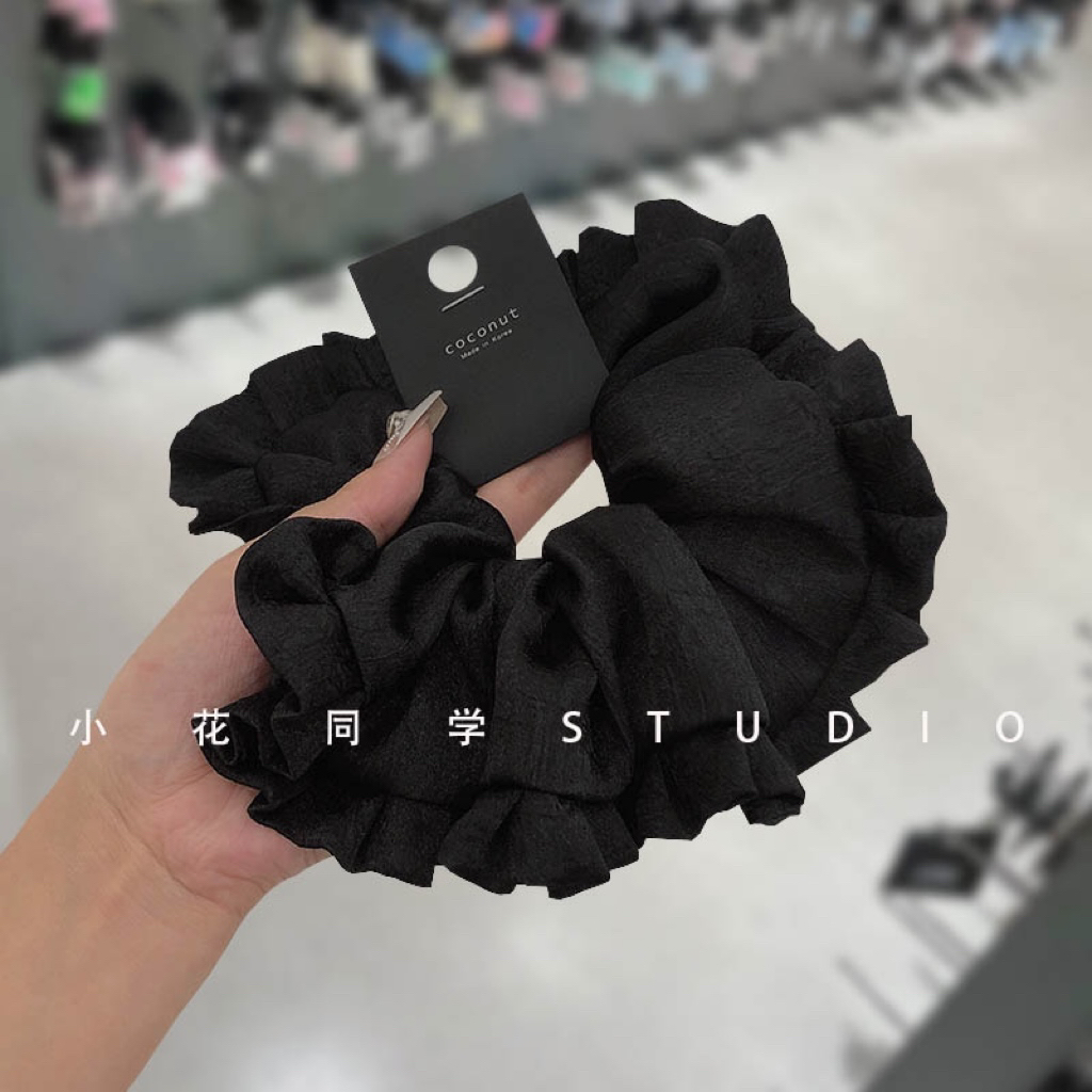 韩国发饰2024新款高级感精致珠光黑色米白色木耳边发圈大肠圈