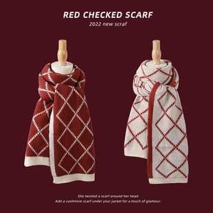 氛围感围巾女生冬季2025新款百搭配大衣高级韩版复古格子双面围脖