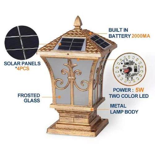 LED Square t Pillar Light Solar Garden Gate Remote