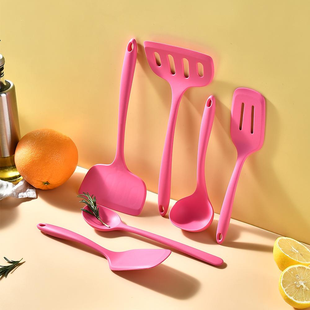 Pink 6-piece kitchen cooking silicone kitchenware set