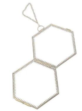 Decorative Hexagonal Brass Frame with Double Glass Floating