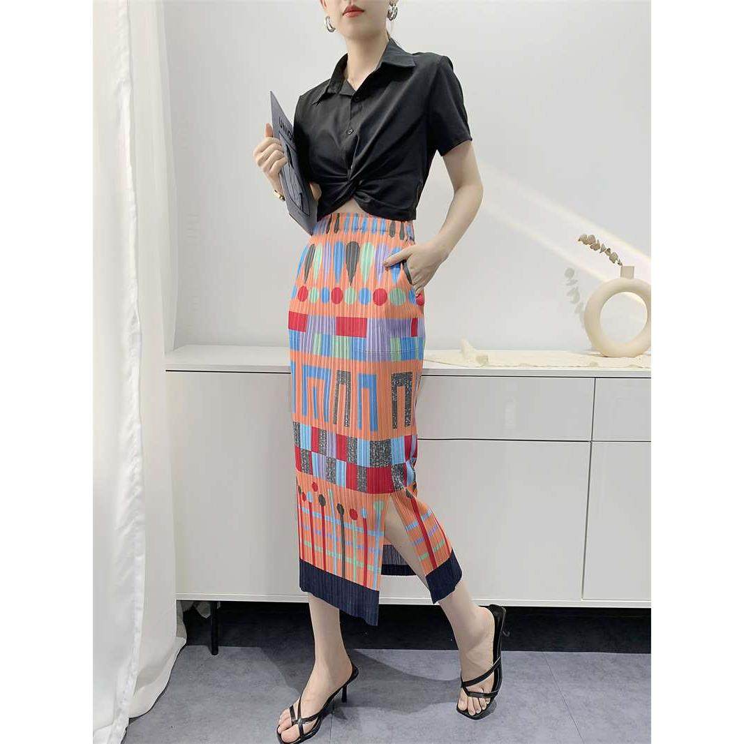 Printed summer pleated skirt women