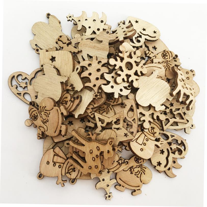 50pcs New Year Natural Wood Christmas Tree Ornament Wooden