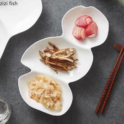 White Ceramic Plate Serving Plate Three Grid Snack Plate