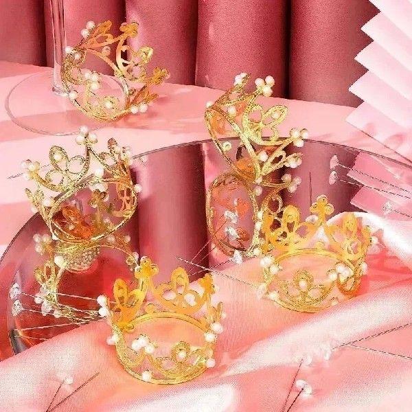 1/30PCS Crown Cake Decoration Gold Silver Pearl Crown