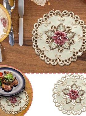 Set Of 4 Round Floral Placemats White Embroidered Lace