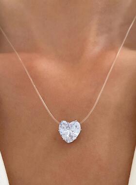 Transparent fishline necklace love collarbone chain