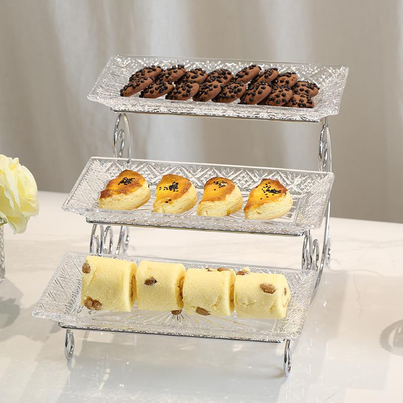 欧式玻璃三层水果托盘，甜点蛋糕架