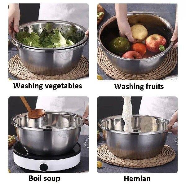 3 in 1 Colanders Basin Mixing Bowl Set Stainless Steel