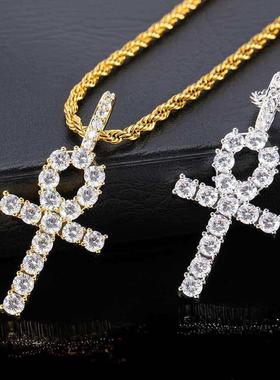 Hip Hop Jewelry Solid Anka Zircon Necklace Small Ankh Key Cr
