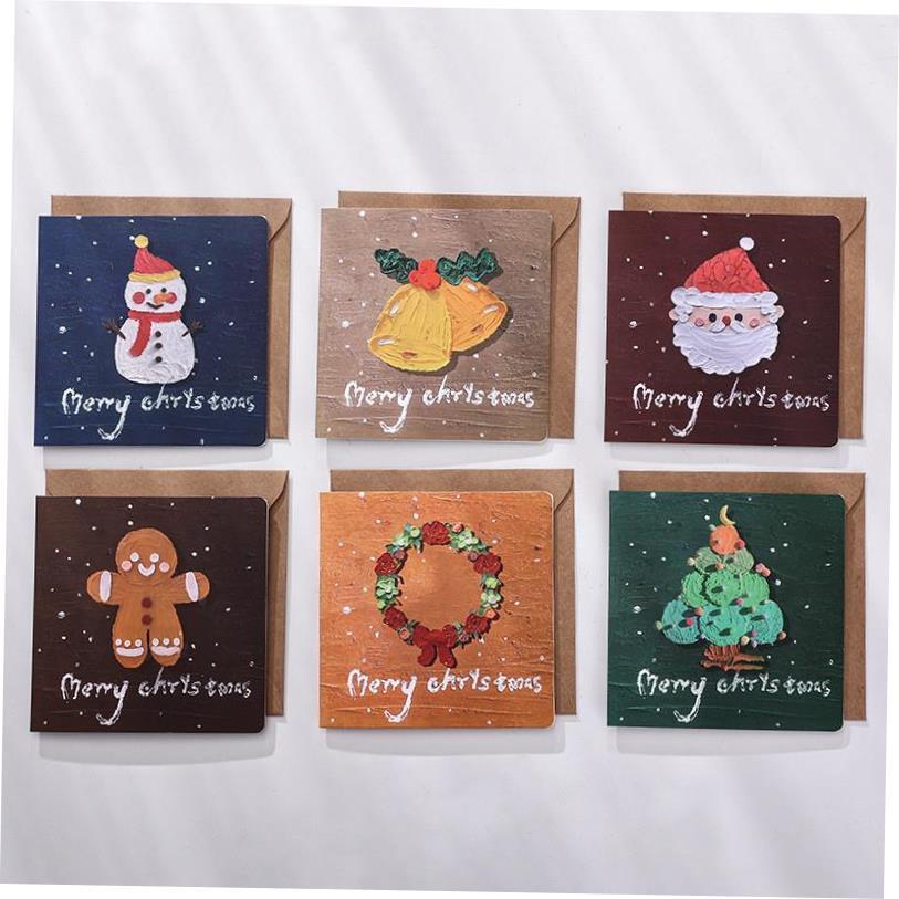 6pcs oil painting style square the christmas card Postcard