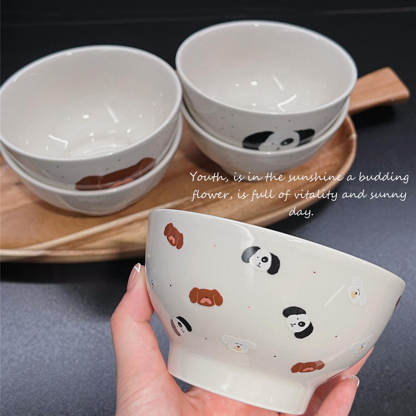 Cute cartoon puppy ceramic high footed rice bowl yogurt bowl