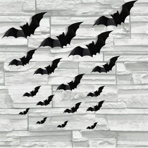 16pcs Halloween 3D black bat Wall Stickers Halloween party D