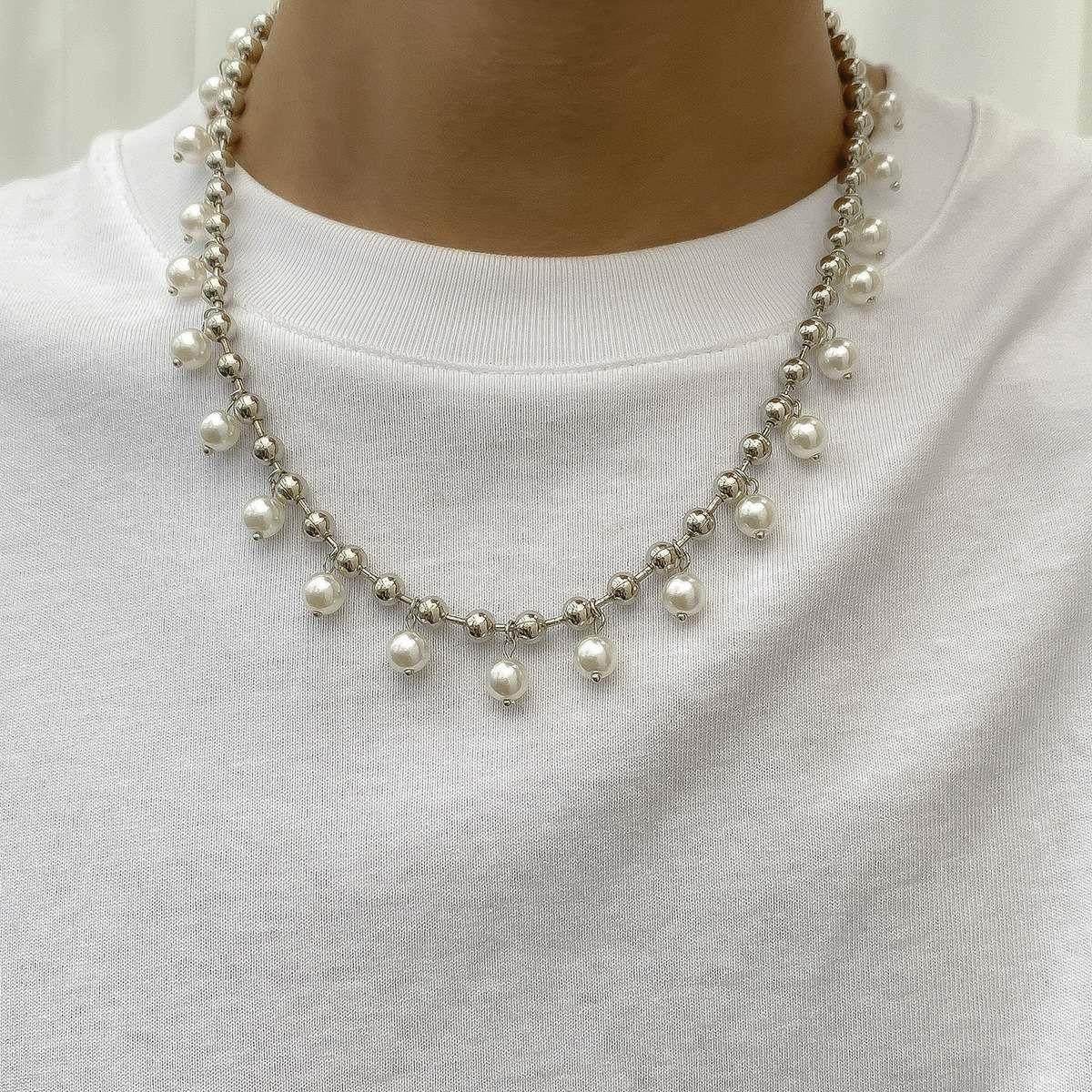 Pearl necklace simple temperament single-layer bead chain h1