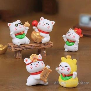 Statue Cat Mini Lucky Ornaments 6pcs Desk Chinese