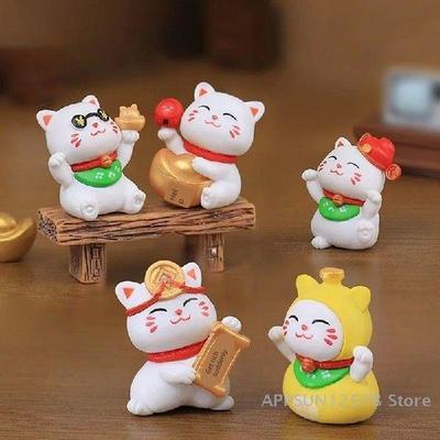 6pcs Chinese Cat Statue Mini Lucky Cat Desk Ornaments
