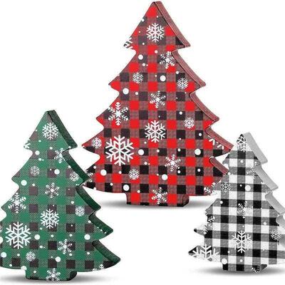 Christmas tree pendant Checkered bow tie Wooden handicrafts
