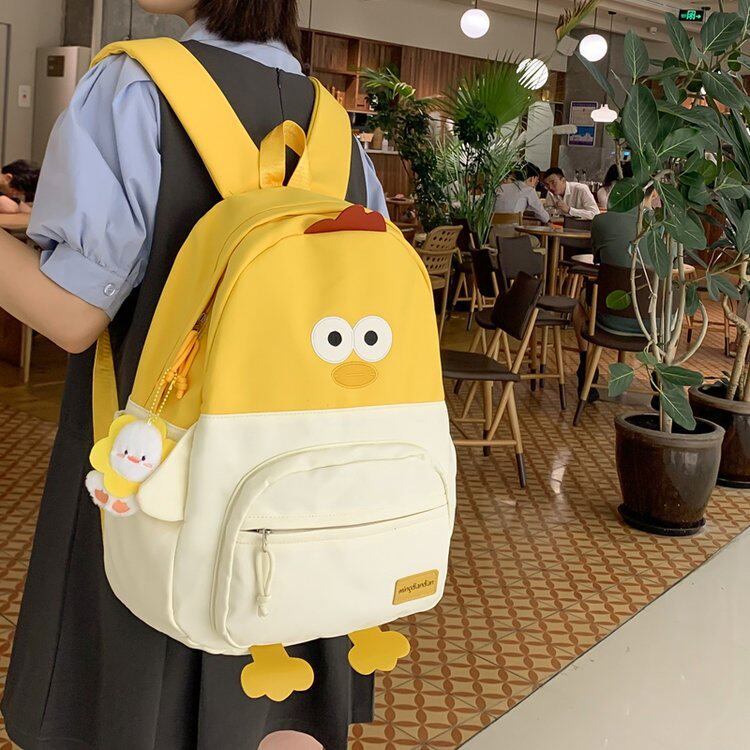 个性小黄鸭书包可爱背包女生大学生韩版双肩包高颜值轻便初高中生