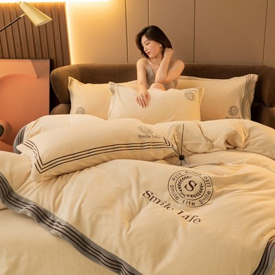 高端牛奶绒四件套加厚法兰绒床单