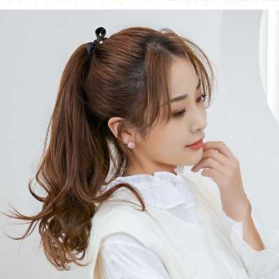 高档全真发假发马尾绑带式假发女短中长款45高马尾辫子卷发自然假