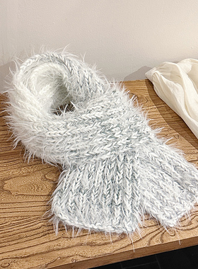 彩虹糖渐变懒人毛线围巾手工diy编织自制手织送男女朋友围脖礼物